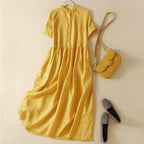 Cotton and linen casual shirt dress
