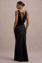 Satin Bodycon Backless Fish Maxi Dress
