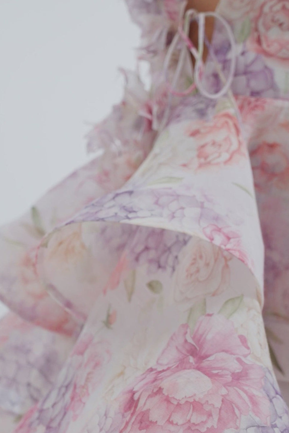 Deep V Neck Asymmetric Ruffle Tiered Oversized Floral Print Mini Dress