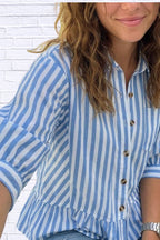 Striped Ruffle Hem Button-Down Shirt | Chic Women__ Top