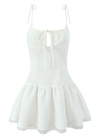 Corset Sweetheart Keyhole Tie Shoulder Tiered Ruffle Mini Dress