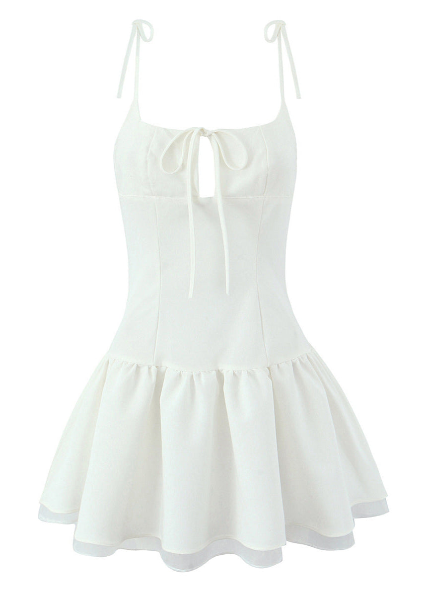 Corset Sweetheart Keyhole Tie Shoulder Tiered Ruffle Mini Dress