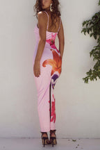 Spaghetti Strap Square Neck Oversized Floral Print Bodycon Maxi Dress