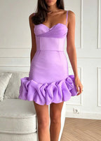 Corset Sweetheart Spaghetti Strap Ruffle Hem Bubble Mini Dress