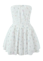 Floral Print Strapless Corset Lace Up Puff Skirt Mini Dress