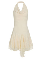 Textured Halter Neck Cowl Neck Backless Asymmetric Hem Mini Dress