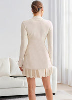 Polo Collar Contrast Trim Button Front Ruffle Hem Knit Mini Dress