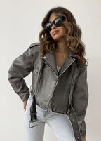 Washed Faux Leather Moto Jacket â_?Vintage Biker Edge