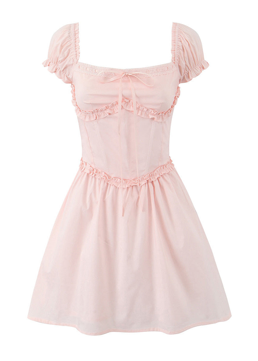 Off Shoulder Puff Sleeve Corset Bodice Basque Waist Mini Dress