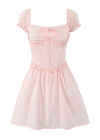 Off Shoulder Puff Sleeve Corset Bodice Basque Waist Mini Dress