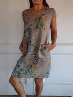 Casual Crewneck Printed Skirt Pocket