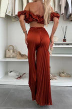 Off-Shoulder Top and Pleated Pants Set
