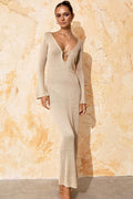 Beige Long Sleeve Maxi Sweater Dress