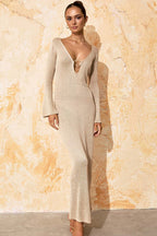 Beige Long Sleeve Maxi Sweater Dress