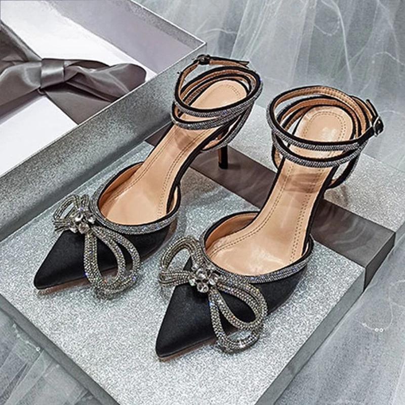 Glitter Rhinestones Silk Transparent Pumps for Women