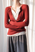 Layered Collar Slim Knit Top