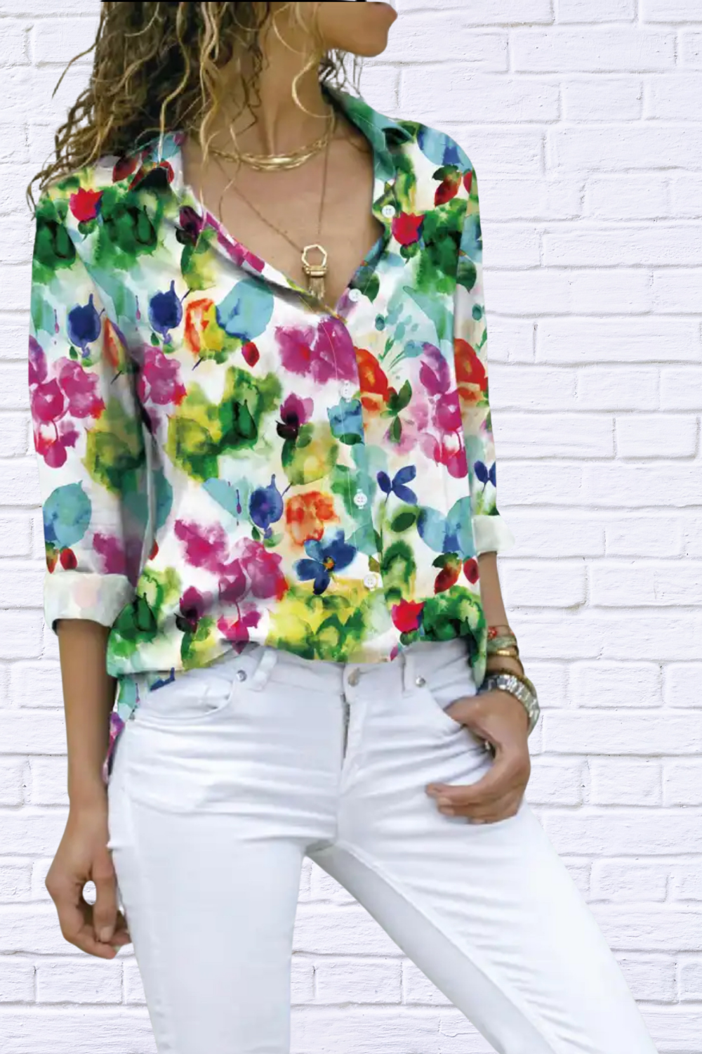 Sandy Women__ Fashion Floral Print Shirt