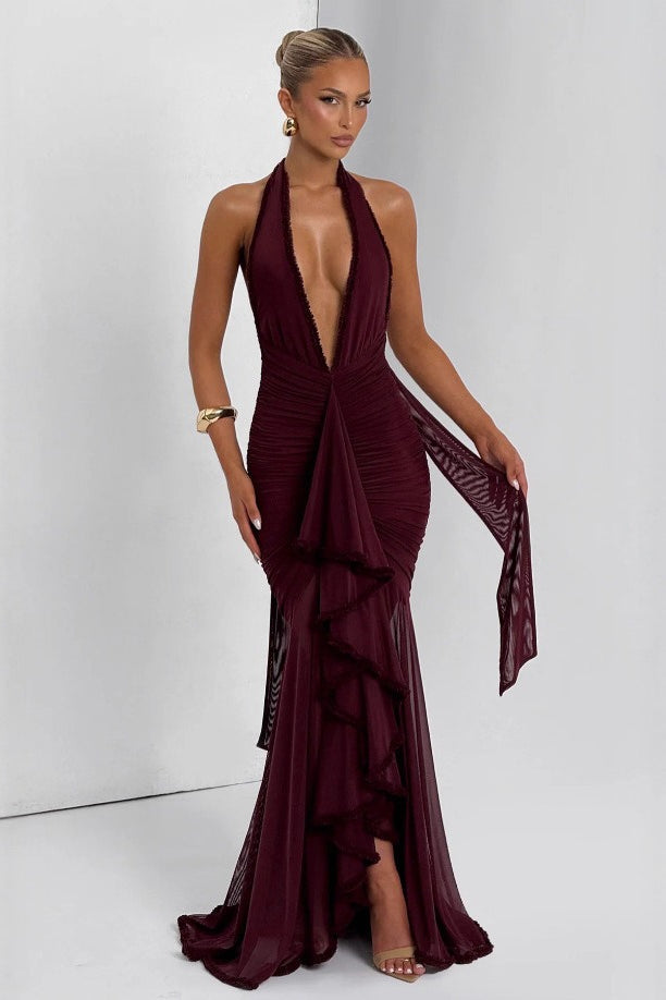 Deep V Halter Mermaid Dress