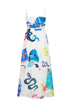 Graphic Print Spaghetti Strap Tiered Eyelet Trim Midi Dress