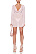 Solid Color See-through V-neck Long-sleeved Sexy Backless Mini Dress