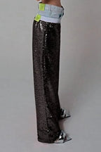 Sequin Color Block Slim Loose Pants