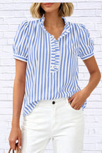 Frill Striped Puff Sleeve Blouse | Chic Women__ Top