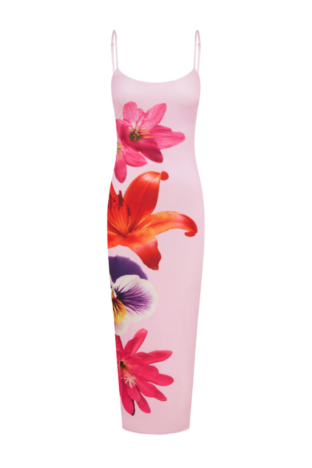 Spaghetti Strap Square Neck Oversized Floral Print Bodycon Maxi Dress