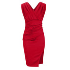 Angela Timeless Fitted Dress with V Neck and Side Slit Boutique Collection