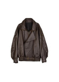 | Women's Belted Oversized Leather Bomber Jacket