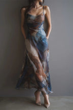 Monet's Dream Abstract Watercolor Cowl Neck Maxi Dress