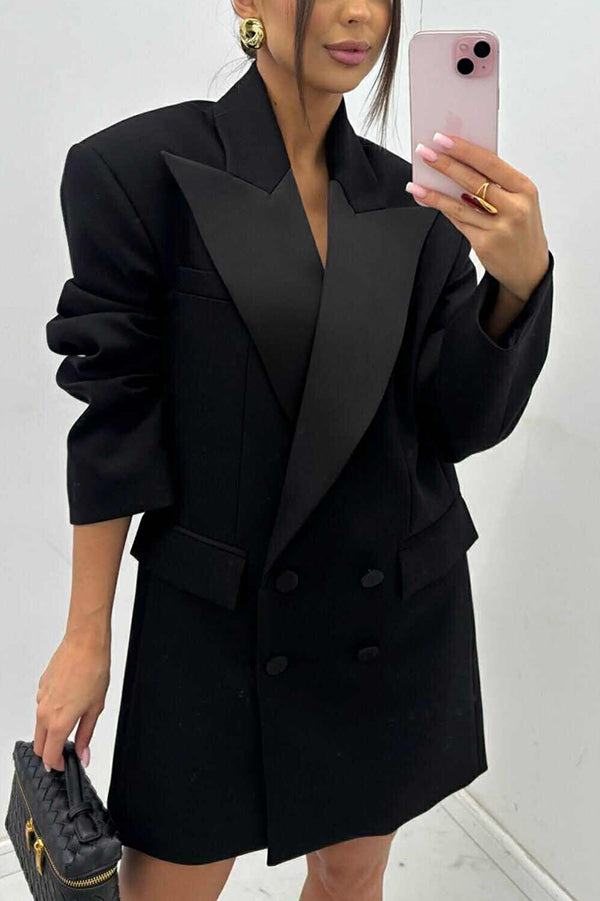 Chic Style Satin Lapel Button Up Long Sleeve Oversized Blazer