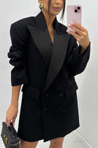 Chic Style Satin Lapel Button Up Long Sleeve Oversized Blazer
