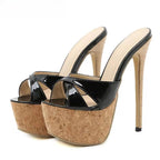 Super High Heels Slippers Sandals Women PU Leather Party Shoes