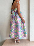 Square Neck Spaghetti Strap Empire Waist Tropical Floral Babydoll Midi Dress