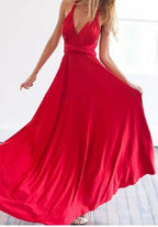 Convertible Wrap Strap Halter Waist Band High Slit Swing Maxi Dress