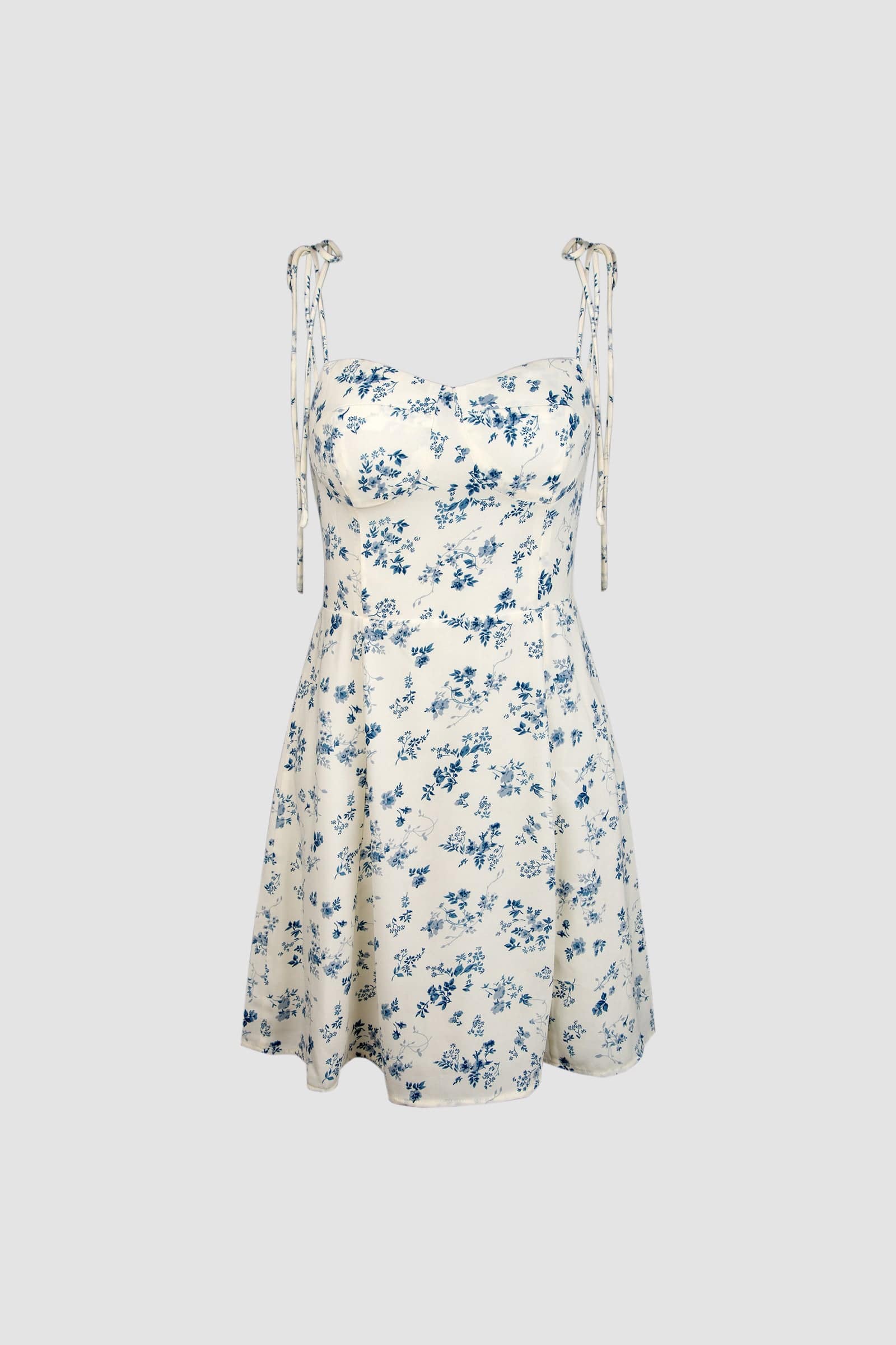 Floral Print Sweetheart Tie Shoulder Bustier Mini Dress