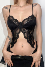 Sexy Sheer Lace Ruffle Butterfly Cami Top