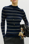 Seamless Stripe Mock Neck Knit Top