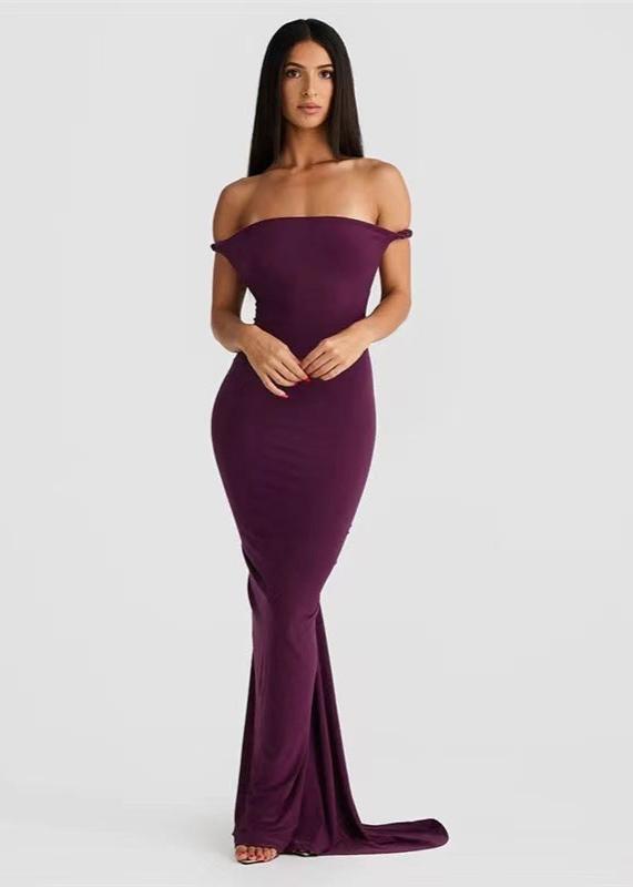 One-Shoulder Twisted Strap Folded Neckline Bodycon Maxi Dress