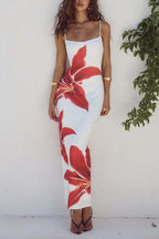 Spaghetti Strap Square Neck Oversized Floral Print Bodycon Maxi Dress