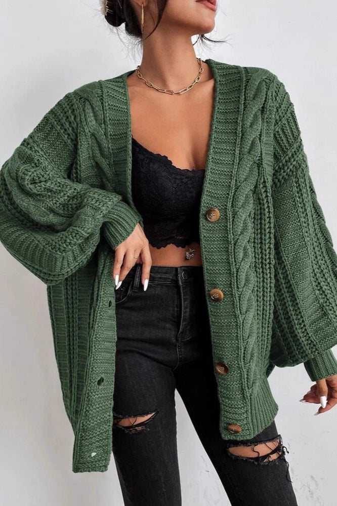 Lantern Sleeve Cable Knit Sweater