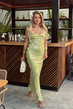 Sequin Spaghetti Strap Bodycon Maxi Mini Dress