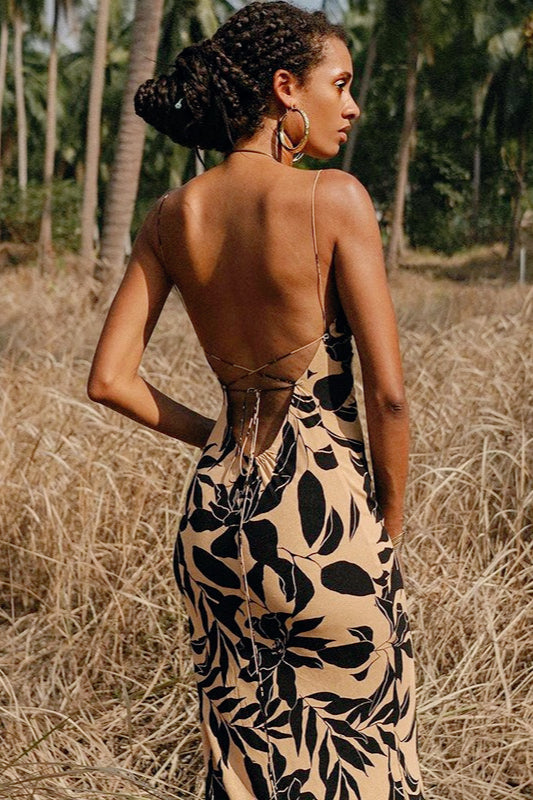 Floral Print Spaghetti Strap Cowl Neck Slip Maxi Dress