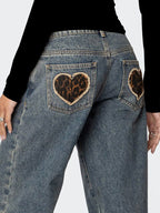 Fashion Love Leopard Pattern Boyfriend Jeans