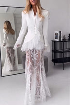 Queen Time Court-style Lace High Rise Elastic Waist Flare Maxi Skirt