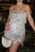 Sexy Sleeveless Bodycon Cami Sequin Glitter Fringe Sequin Dress