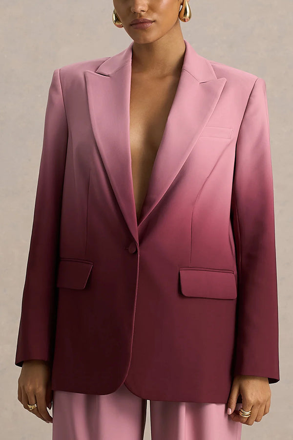 Enya Ombre Print Single Button Long Sleeve Lapel Loose Blazer