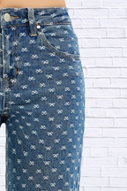 RISEN High Rise Wide Leg Bow Embroidered Jeans