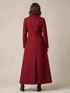 Shawl Collar Full-Length Woolen Coat With A-Line And V-Neck For Women 2026