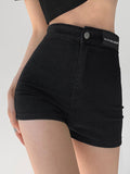 Labeling High Rise Slim Thin Denim Shorts